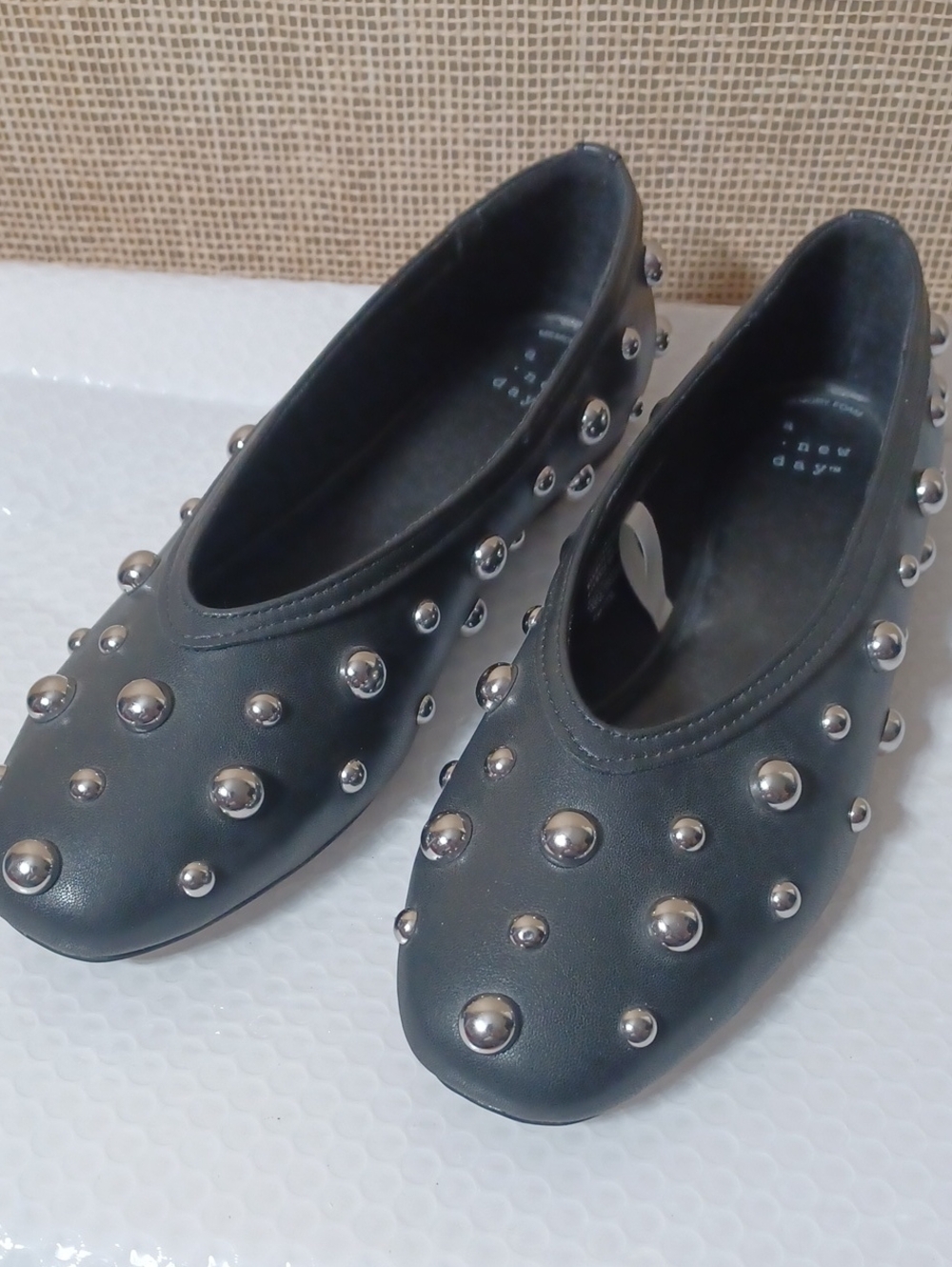 a new day Black Studded Ballet Flats